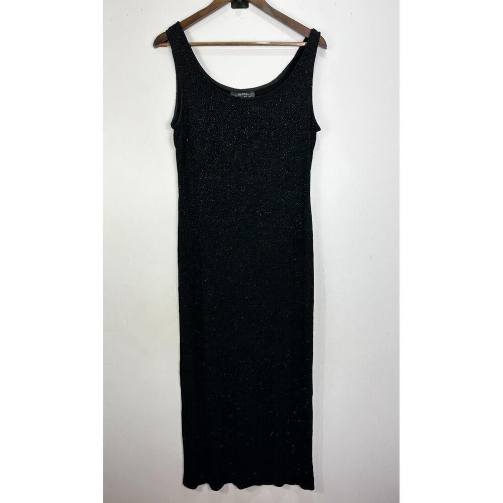 Alex Evenings Black Sparkle Maxi Dress Womens 12P Sleeveless Showgirl Glam Y2K
